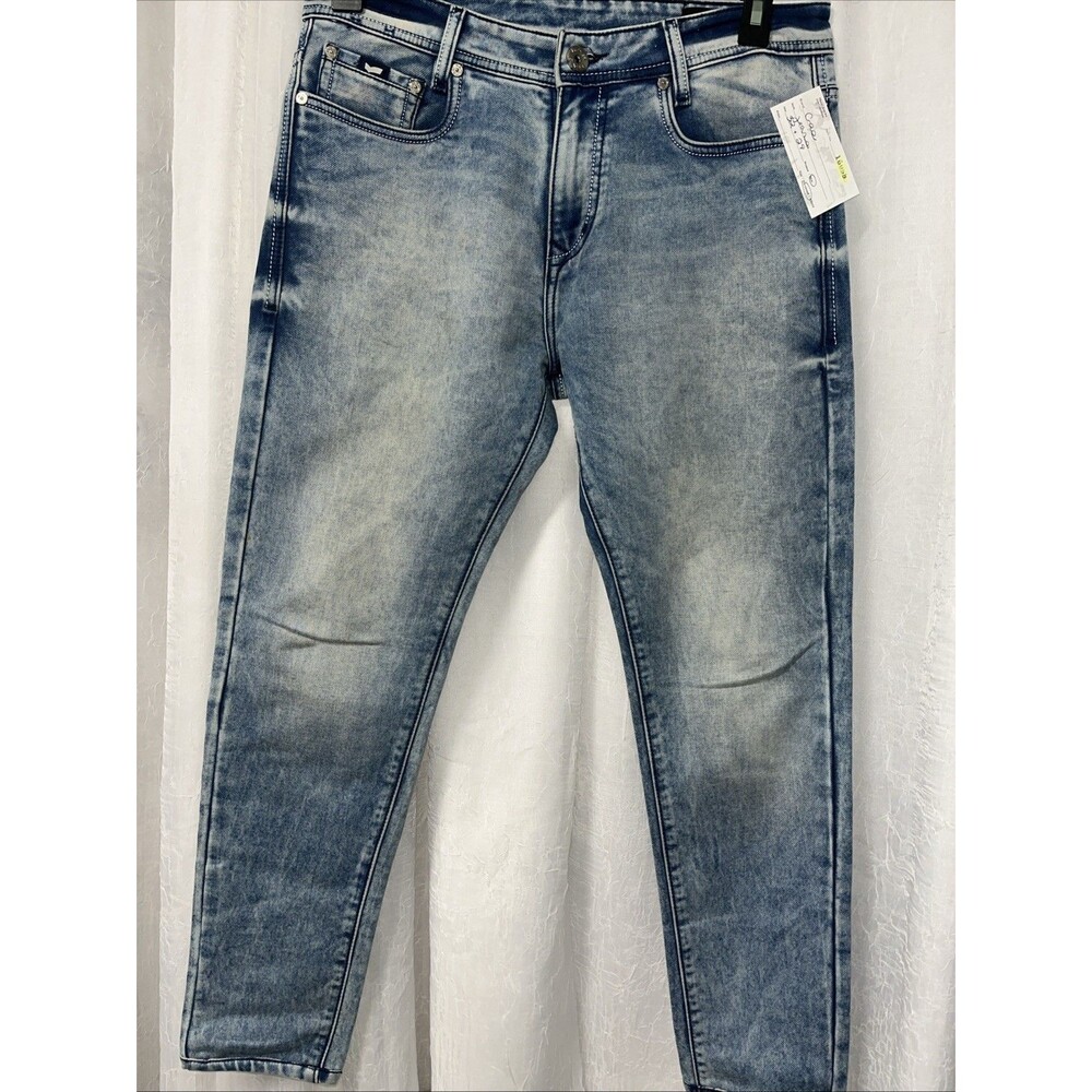 Gas Jeans Men Blue Tapered Premium Denim Atelier Italian Size 32 x 29"